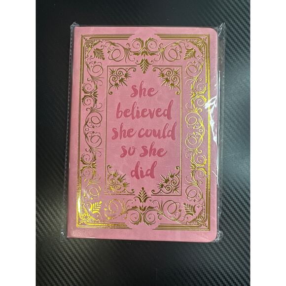 She Believed She Could So She Did Leather Journal Lined Notebook, Pink - Picture 4 of 4
